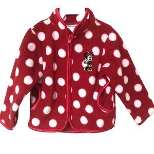 Disneyland Resorts Red Polka Dot Fleece Minnie Mouse Zip Jacket Baby 18 MO